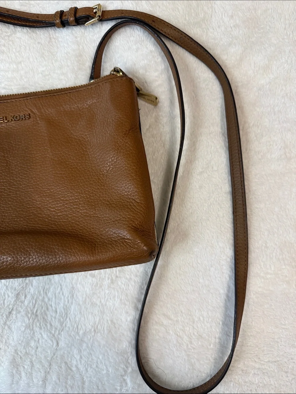 Michael Kors Tan Pebbled Leather Crossbody with Gold Hardware